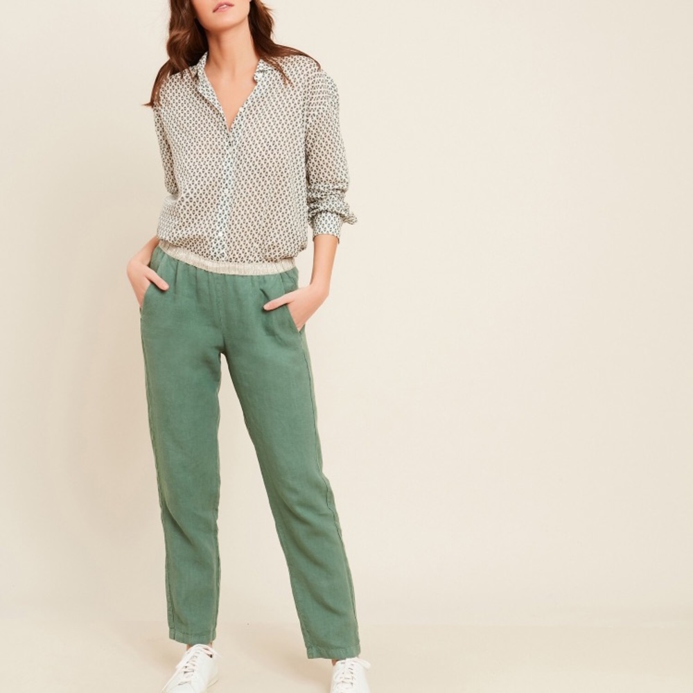 Hartford Olive Linen Pirouette Pants NWT